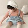 女の赤ちゃん幼児少年カウボーイ韓国韓国の日本のロンパーソリッドショートスリーブTシャツ幼児の女の子夏生まれ服オーバーズ220426