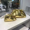 حقيبة سحابة جلدية حقيقية من الجلد الرجعية الفاخرة الذهب بريق ليزر ليزر كيس مطوي الزلابية القابض 220525