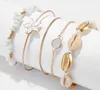 5pcs / Set naturale cristallo flower guscio braccialetto di fascino boho intrecciato annodato cinturino beach lega braccialetti per le donne ragazze