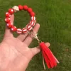 Wood Bead Armband Party Favor Independence Day Pärlor Key Chain American Flag Tassel Wristband Pendant Fashion Wristlet Bandles Holder Wrist Ring Jewelry B8163