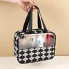 Bages de cosmétique Cas Fudeam Houndstooth Femmes Travel Rangement Sac de toilette Organisez PVC MAVAL TRANSPARENT PORTABLE LAVE FEMME