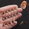 1Pc Silver And Gold Color Cz Cartilage Earring Stainless Steel Stars Flowers Screw Back Stud Tragus Rook Lobe Piercing Jewelry259N