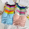 Crop Top Women's Summer Sexy Candy Color Camisole Drawstring Navel Cropped Corset Women Tassel Short Tank Bra W220409