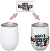 Sublimation Blank Wine Tumbler 12 OZ Stainless Steel EggShell Cup with Lid and Straw Heat Transfer Double Wall Insulated Travel Mug Gift Sets for Wine ssxa27