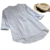Blusas femininas camisas femininas linho de linho de algodão camisa longa de manga de verão de tamanho grande escritório trabalhando blusa listrada clássica formal blusas