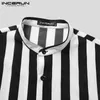 Men Striped Shirt Brand Stand Collar Streetwear Short Sleeve Button Casual Camisa Hombre Leisure Fashion Tops INCERUN S5XL 220527