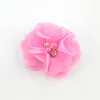 Hair Accessories wholesale sewn beaded fabric chiffon ruffled flowers w/pearl rhinestone center without clip for baby infant 745 E3