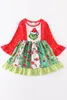 Девушка платья Girlymax Рождество девочки Детская одежда молоко шелковое ремень ruffles stripe точки платья колено длиной