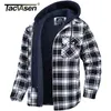 TACVASEN Men's Flannel Shirt Jacket with Removable Hood Plaid Quilted Lined Winter Coats Thick Hoodie Outwear Man Fleece Shirts 220322