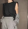 T-shirt Femme 2022 Été Ins Mode Femmes Sans manches Épaule Pad Réservoir Col Rond Solide Couleur Top