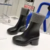 Piste talons hauts bottes de pluie femmes bout carré PVC chaussures de pluie femme marron noir marche imperméable bottines femmes chaussures de pluie