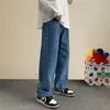 Automne Streetwear Baggy Jeans Hommes Mode Coréenne Lâche Droite Large Jambe Pantalon Homme Marque Vêtements Noir Bleu Clair 220720