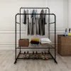 US Stock Garment Rack Freestanding Hanger Double Rods Multi-functional Bedroom Clothing Rack 718C-BK