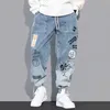 Streetwear Hip Hop Cargo Byxor Herr Jeans Casual Elastiska Harun joggingbyxor På Höst Och Vår Herrkläder 220328