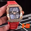 2022 Miyota Automatic Mens Watch Rose Gold Black Date Skeleton Dial Yellow Rubber Strap Super Edition 6 Styles Puretime01 1103d4