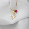 Chains Hollow Flower Pendant Necklace 12 Months Birthstone Necklaces For Women Stainless Steel Gold Chain Zircon Heart ChockersChains