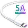 1M 2M 5A Super Fast Cable Charger Snabbladdningskablar USB Typ C -kabel för Huawei P40 Samsung Xiaomi