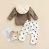 Clothing Sets Toddler Girls Boys 2Pcs Suit Thickened Long Sleeve Cartoon Ears Hooded Sweatshirts + Dot Trousers Fleece Outwear