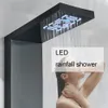 降雨LEDシャワーパネル壁マウントスパマッサージジェットシャワーコラムデジタルディスプレイホットコールドミキサーブラック/ブラッシュ