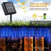 الطاقة الشمسية LED Meteor دش أضواء المطر أضواء العطلة الأضواء مقاوم للماء حديقة الضوء أنابيب مصابيح عيد الميلاد الزفاف الديكور J220531