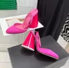 Alta calidad, los zapatos Attico Primavera Nueva Rosa Correa roja Bombas de satén Sandalias de 95 mm Diseñadores de mujer Zapato de vestir Calzado de fábrica de noche