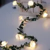 Cordes Rose Fleur LED Guirlandes Vert Feuille Guirlande Batterie USB Solaire Alimenté Blanc Chaud Fée Lumière De Vacances