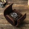 Watch Boxes & Cases Genuine Leather Browne Color 1 Grids Travel Roll Portable Display Storage Holder