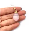 Artes e artesanato 16x29mm Cristal natural Charms de pedra aquática Green Rose Quartz Pingents Gold Edge Trendy para Colar Ear Sports2010 Dhuvg