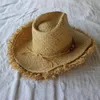 Chapéus largos de abrangência Homens de verão Raffia jazz masculino americano cowboys straw chapéu estampar estrelas de praia sun taps for Menwide