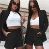 3XL Women Two Piece Pants Set Outfits Autumn Clothing Fashion Turn Down Blazer Coat And Shorts With Belt Business Suits