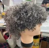 Curto prata cinza afro kinky encaracolado bob peruca para senhora sal e pimenta peruca de cabelo humano