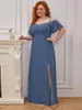 Vestidos de festa Plus Size Size Bridesmaid 2022 Ever Beautiful Chiffon A Line V Neck Split Vestido formal elegante para mulheres ES00237DNPARTY