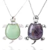 Natuursteen Schildpad Hanger Kettingen Healing Roze Crystal Amethists Animal Turtle Charme Ketting voor vrouwen Mannen