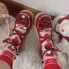 Dress Shoes Fashion Red Pu Girls Lolita Japanse stijl Kawaii Bear Buckle Zapatillas Mujer Patchwork Bow Mary Janes 2022 Spring 220516