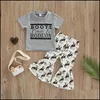 Clothing Sets Baby Kids Baby Maternity Girls Cattle Outfits Children Letter Tops Cow Print Flare Dh6Zb