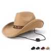 Berets Retro Frauen Männer Wolle Hohl Western Cowboy Hut Roll-up Krempe Gentleman Outblack Sombrero Hombre Jazz Kappe Wind RopeBerets