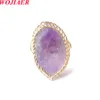 Fluorite Irregular Natural Stone Ring White Crystal Gold Color Wire Wrap Rings for Women Braided Trendy Gem Creative Finger Jewelry BO989