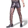 Men's Pants Sexy Men Plus Size Snakeskin High Eelastic Tight Pencil PU See Through Glossy Stage Trousers Gay WearMen's Naom22