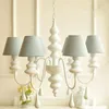 Pendant Lamps European Style Modern Simple Cloth Lace Chandelier Living Room Study Bedroom French Garden White Iron ChandelierPendant