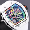 2022 Miyota Automatic Tourbillon Cyril Kongo Mens Watch Ceramics Case Artiste Tagged by Graffiti Skeleton Dial White Rubber Super Edition PureTime01 E276-6801