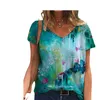 Camisetas de tamanho grande de verão Mulheres em v maior gradiente 3D Gradiente 5xl Tamanhos grandes Ladies Casual Moda de manga curta Moda