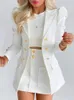 Sukienki robocze Eleganckie Dzianiny Plaid Blazer Cardigan + Slim Spódnica Garnitury Stroje Kobiet Mody Biuro Dwa kawałek Zestaw Vintage Metal Button Lady