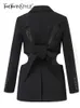 Ternos femininos Blazers High Street Blazer preto para mulheres entalhadas com manga comprida Button Cut Out Coats Feminino Fashion Fashion Clothingwom