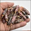 Arts And Crafts Gold Copper Wire Natural Stone Rhodochrosite Charms Hexagonal Healing Reiki Point Pendants For Jewelry Maki Sports2010 Dh91Q