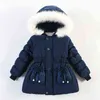 Långt stil flickor vinterjackor för flicka päls krage huva tjock varm ner jacka barn ytterkläder jackor barnkläder J220718