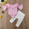 衣料品セットpudcoco girl set born baby kids girls plaid romper t-shirt tops Hole pant