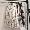 Surmiitro lange rok vrouwen lente zomer koreaanse mode wit zwart floral print esthetische hoge taille midi vrouw 220317