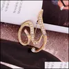 Pins Brooches Jewelry Women Men A-Z Letter Brooch Rhinestones Crystal Sier Color English Alphabet Metal Pins Cute Accessories Christmas Gif