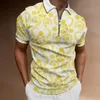 Camisa de impressão de padrões barroco de polos masculino com zíper estilo vintage masculino curto de manga curta camisetas masculinas