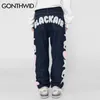 Hiphop jeans byxor streetwear mens vintage broderad skalle stjärn baggy denim jeans harajuku casual denim byxor svartblå 220726